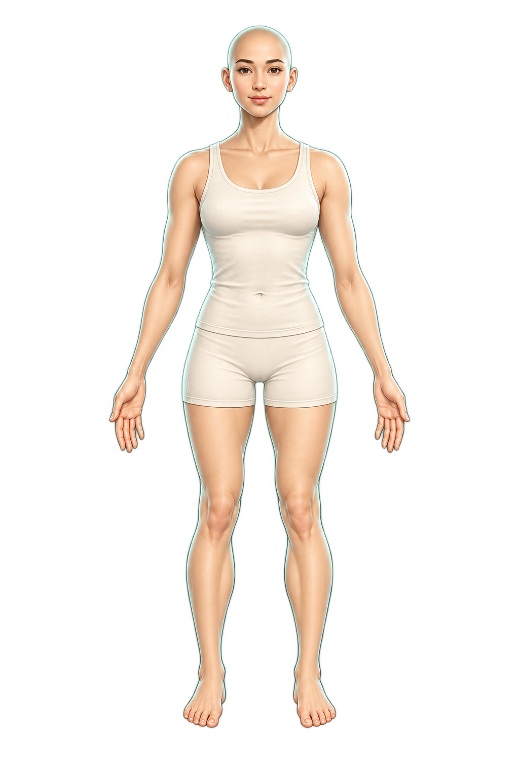 Front-view body guide with colored highlights for your saved areas