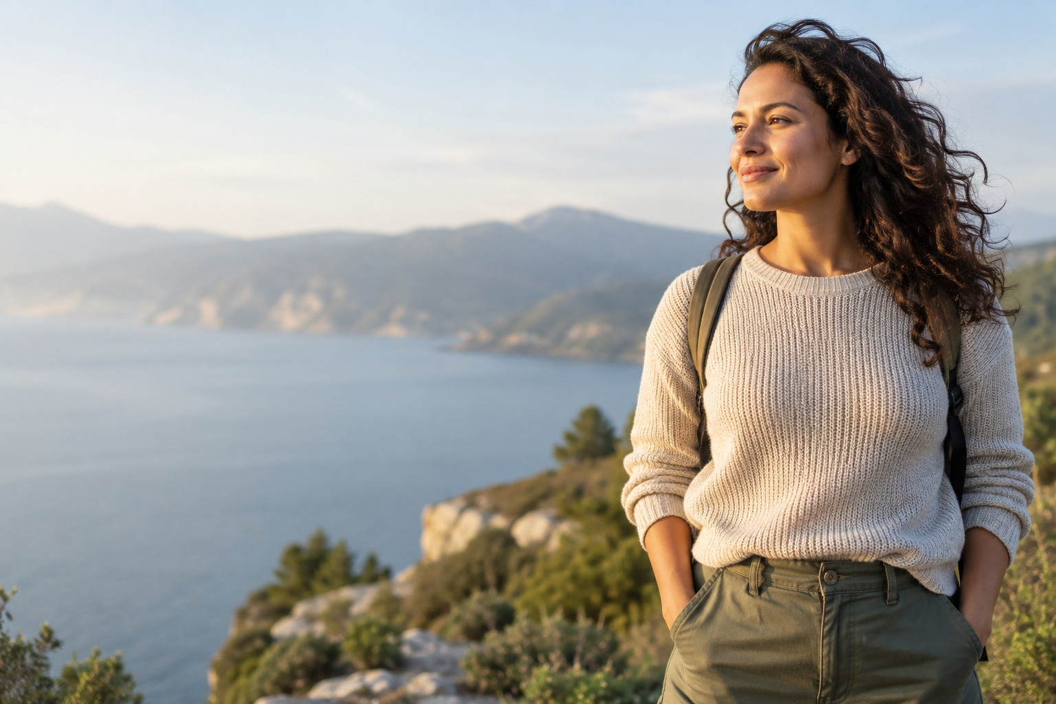 A confident adult outdoors in soft natural light